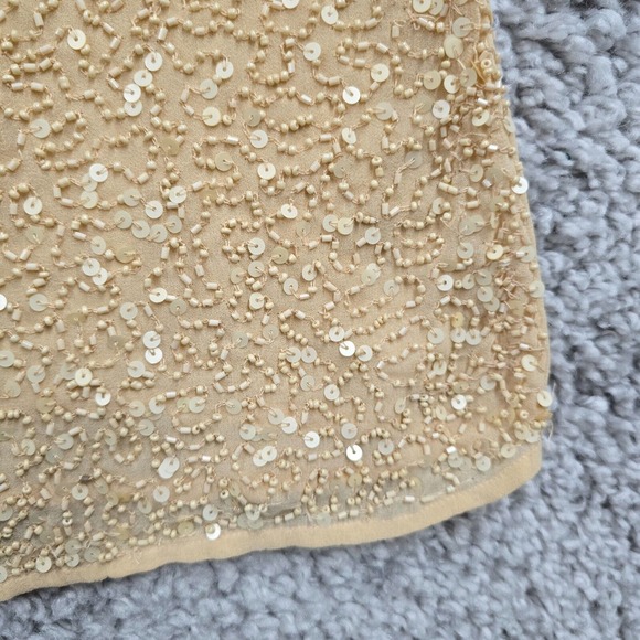 Sundance Top Womens Medium Beige Sequins Beaded Slit Sleeve Pullover Glam - Picture 2 of 11